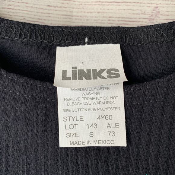 Links Vintage Black Ribbed Embroidered Daisy Flower Shirt Short Sleeve Size S - Picture 8 of 16